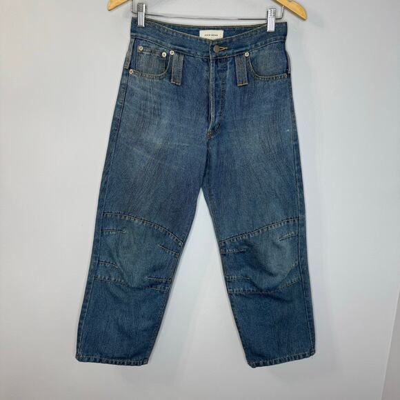 Chin Men Other - Chin Mens Blue Jeans Cropped Cotton Streetwear Straight Leg Fading XS